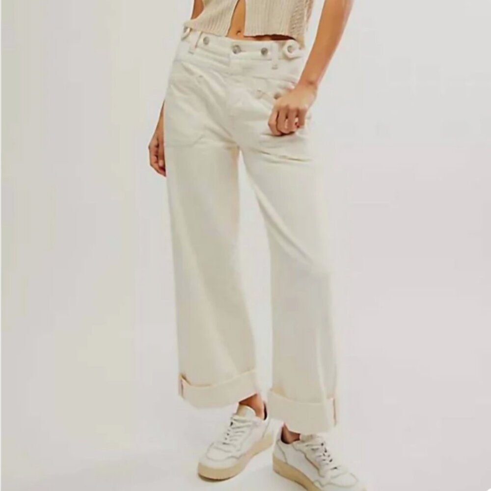 We The Free Free People Palmer Cuffed Denim Jeans; Size 29; EUC; Eggshell